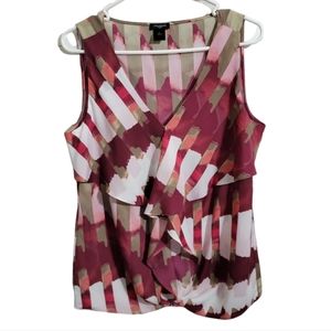 Ann Taylor Size 10 Burgundy Pink Ruffle Sleeveless Blouse